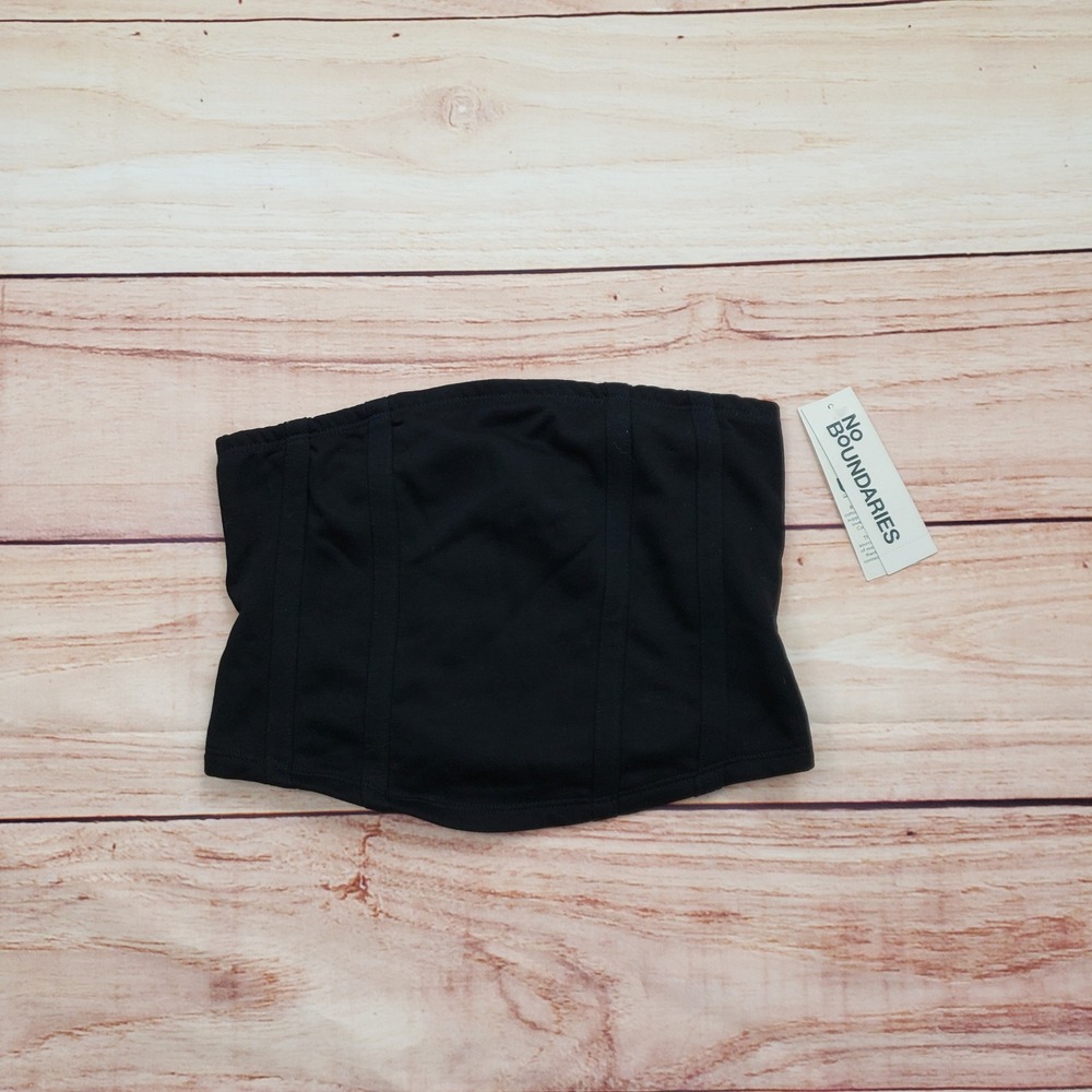 NEW No Boundaries Tube Top Womens Medium Black Corset Style Smocked Back Cropped